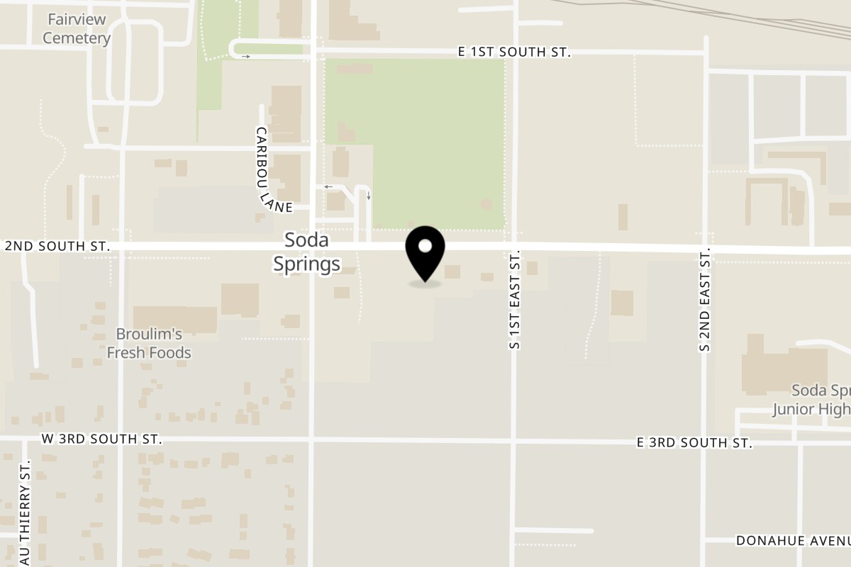 Map showing the location of The Crossroads on 60 E 2nd S in Soda Springs